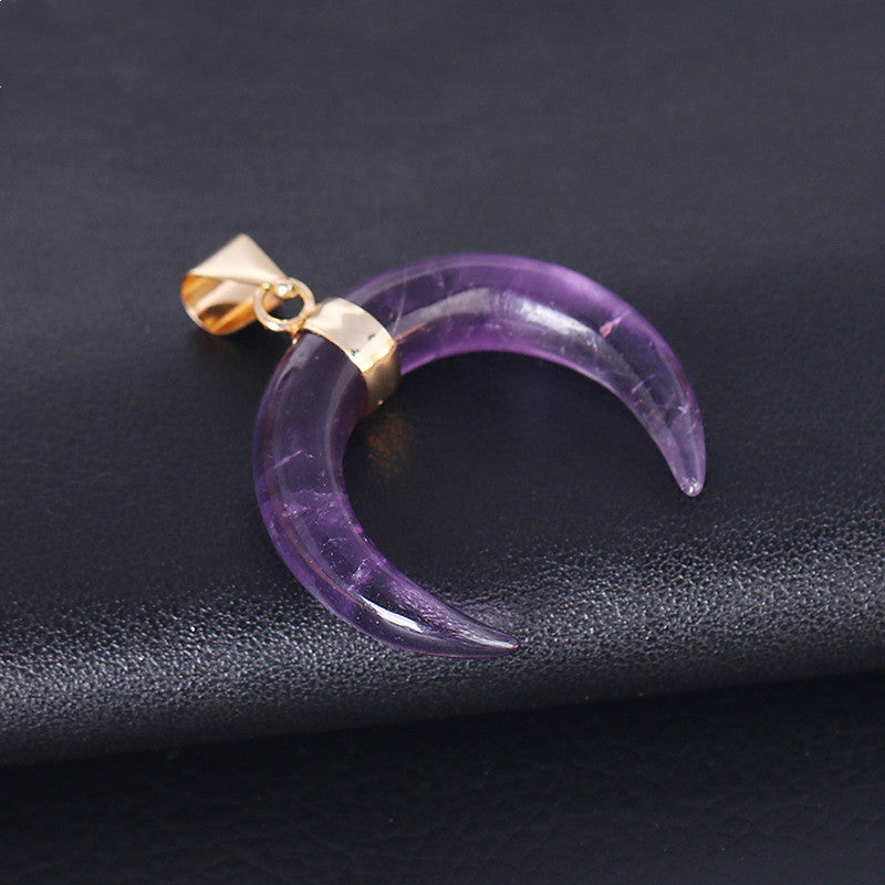 Crystal Semi-precious Stone Moon Pendant Necklace Image