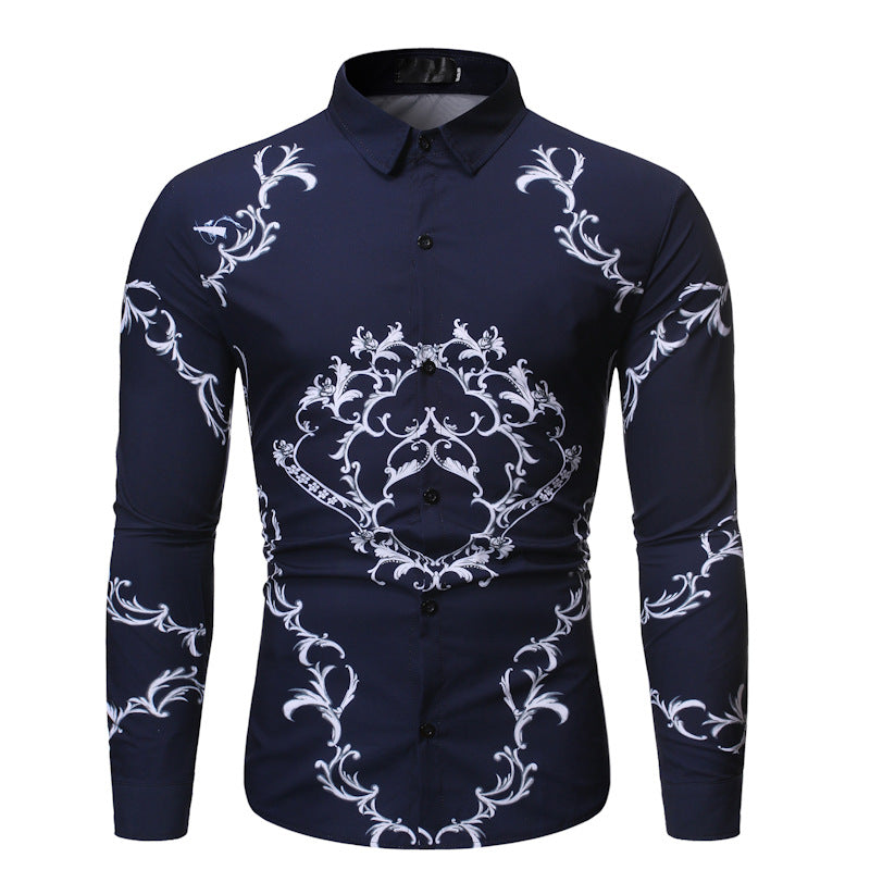 New Mens Long Sleeve Shirts Slim Fit Casual Shirt For Men Flower Shirt Image