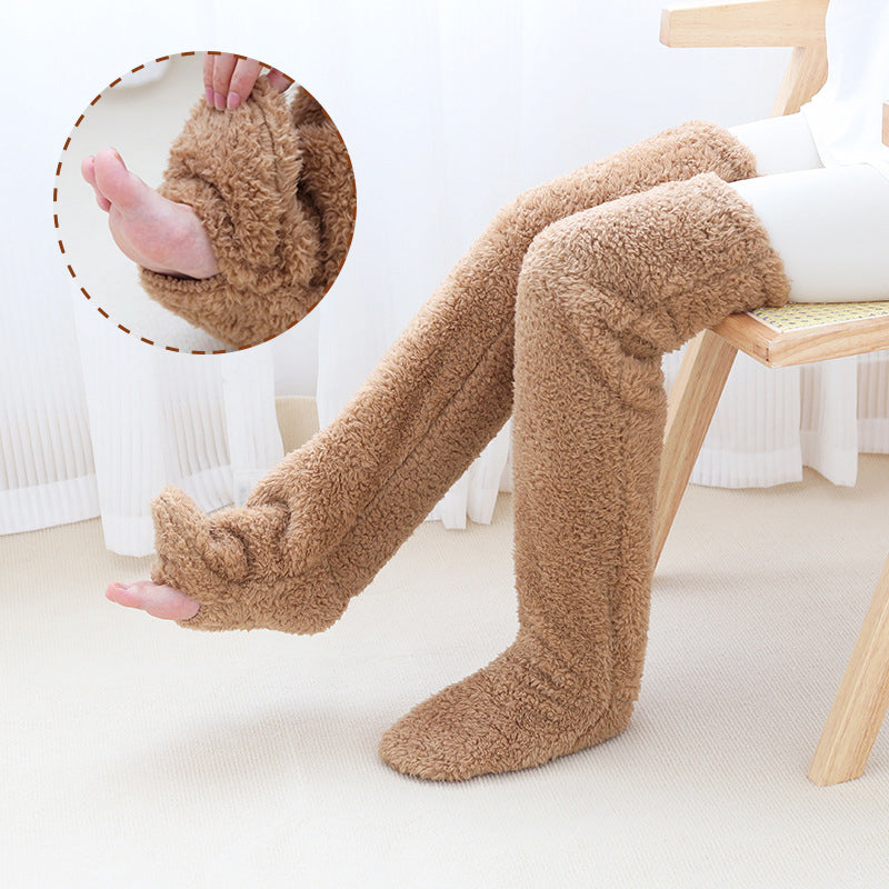 Over Knee High Fuzzy Long Socks Winter Warm Cold Leg Knee Joint Cold-proof Stockings Home Floor Sleeping Socks Image