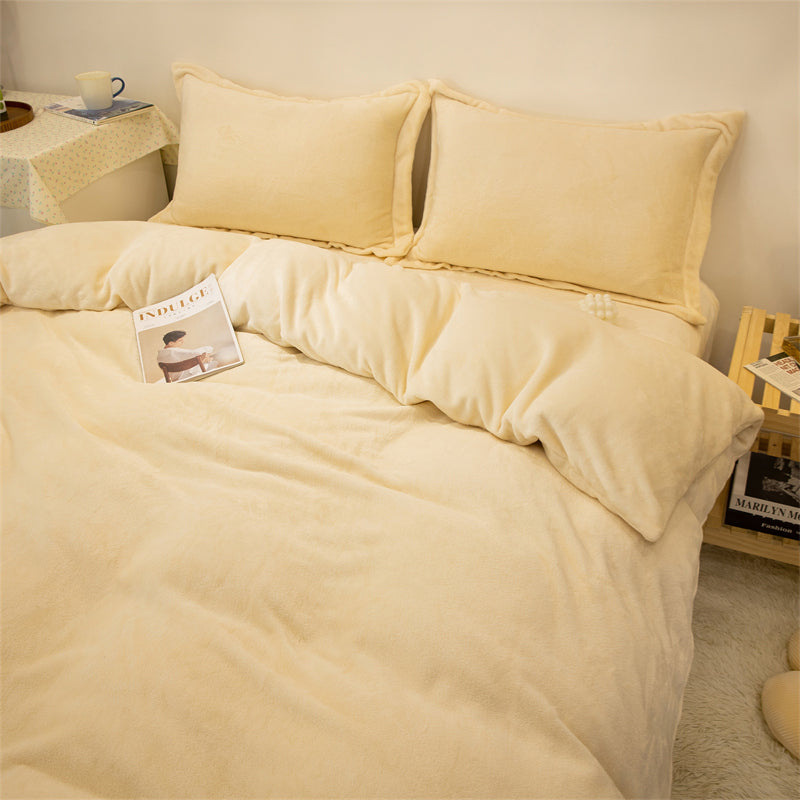 Four-piece Plush Double-sided Fleece Warm Yellow Duvet Cover Image