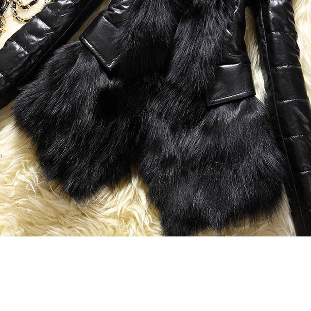 Faux fur large fur collar leather jacket Image