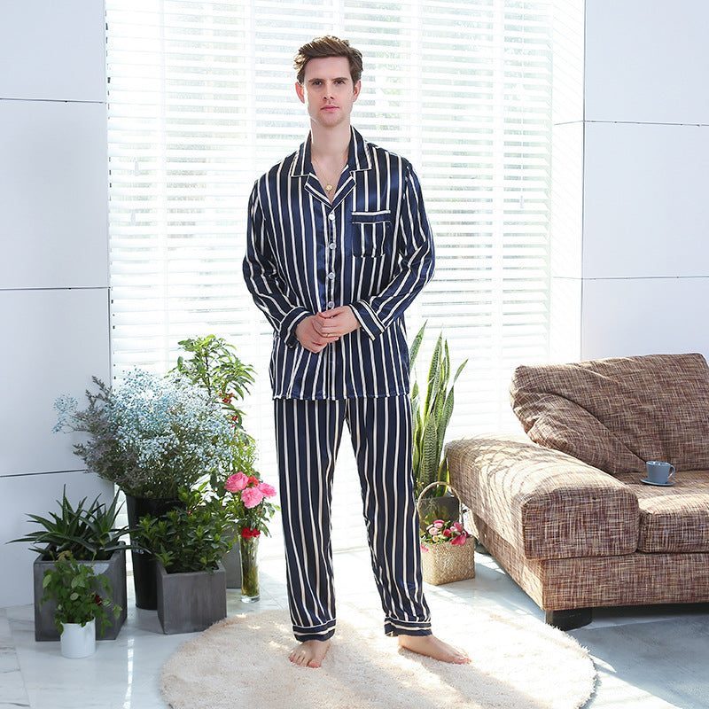 Fall men's simulated silk stripe pajamas men Image