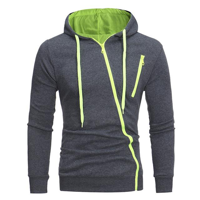 Diagonal Zipper Design Sweater Solid Color Hooded Sweater Men Clothes Image