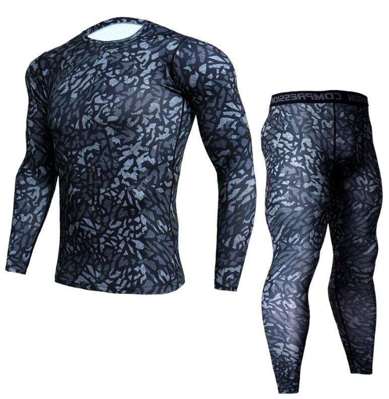 Mens Camouflage Pants & T Shirt Sets Fashion Crossfit T-shirt Compression Brand Clothing Joggers Men Casual Leggings Image