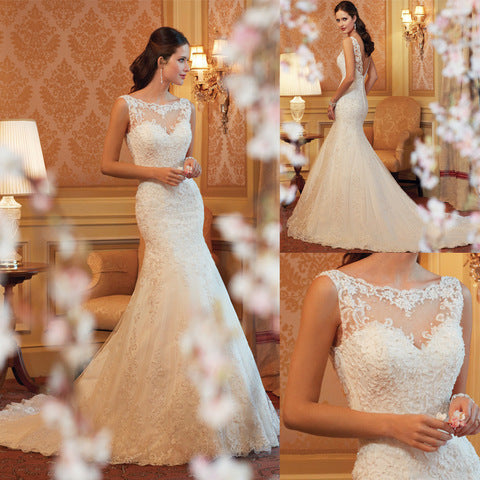 Fishtail Wedding Dress Sleeveless Lace Evening Dress Image