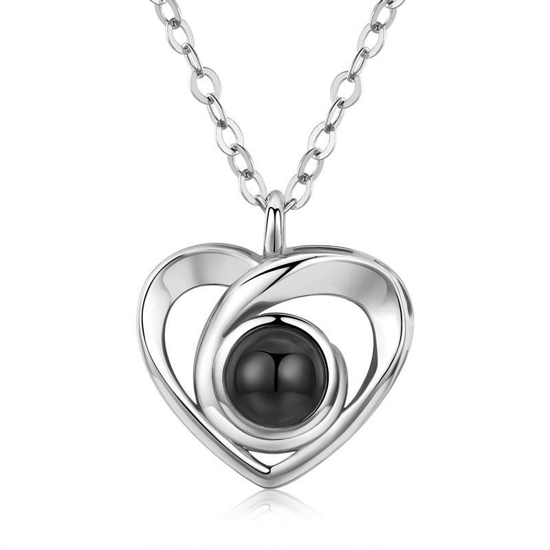 S925 Silver Romantic Photo Projection Necklace Heart Shaped Pendant Necklace Image