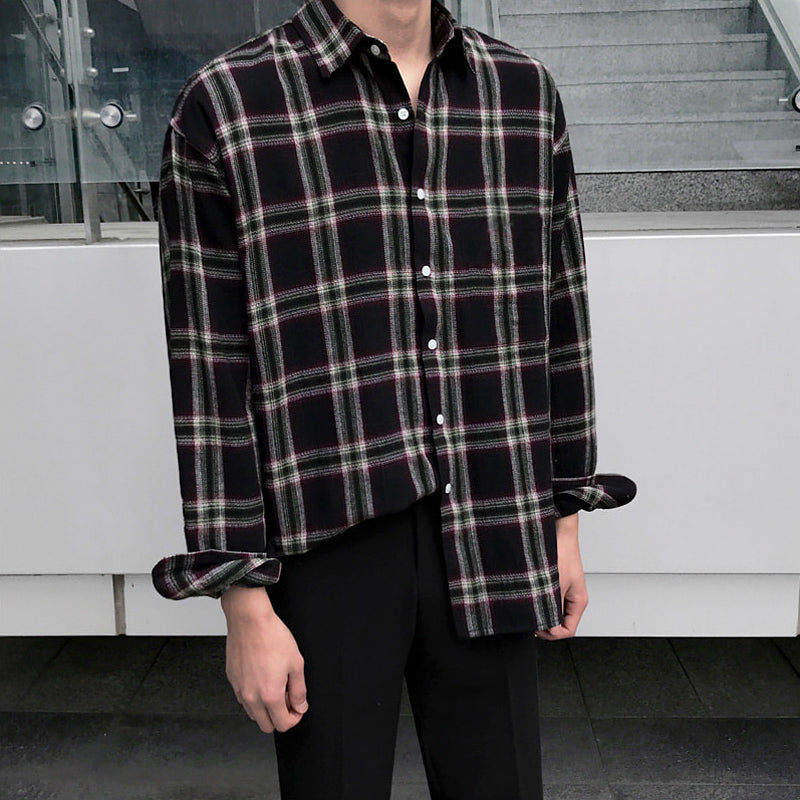 Men's autumn long sleeve plaid shirt Image