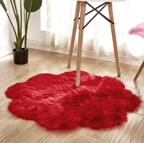 Artificial Woolen Carpet Rug Floral Shape Sheepskin Hairy Carpet Faux Mat Seat Pad Fur Warm Tapetes Floor Mat Soft Area Rug Image