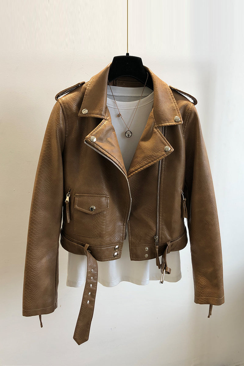 Women's Short Leather Jacket Spring And Autumn Image