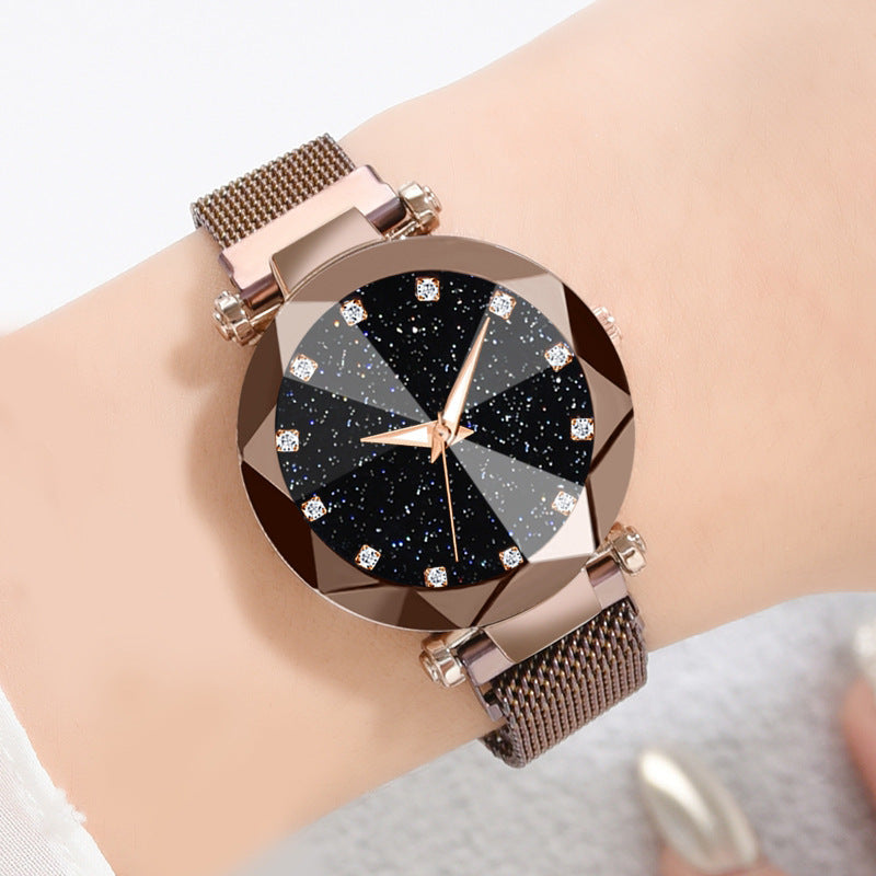 Women's Watch Square Diamond Rhinestone Starry Sky Face Ladies Casual Fashion Watch Set Bracelet Watch Image