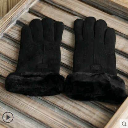 Gloves Female Autumn and Winter Warm Korean Version Plus Velvet Thick five Fingers Retro Suede Touch Screen Gloves Cute Driving Image