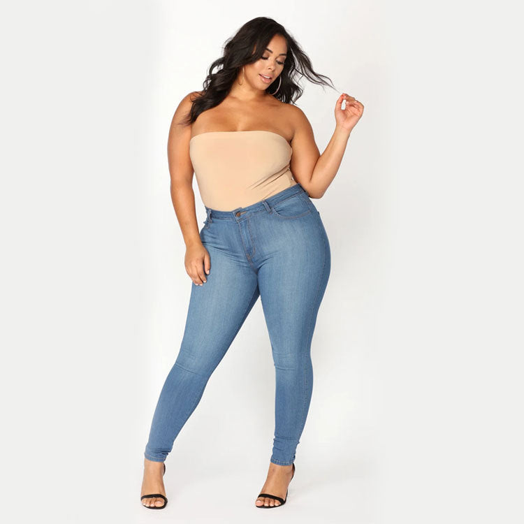 Women's Plus Size Fashion High Elastic Denim Pencil Pants Image