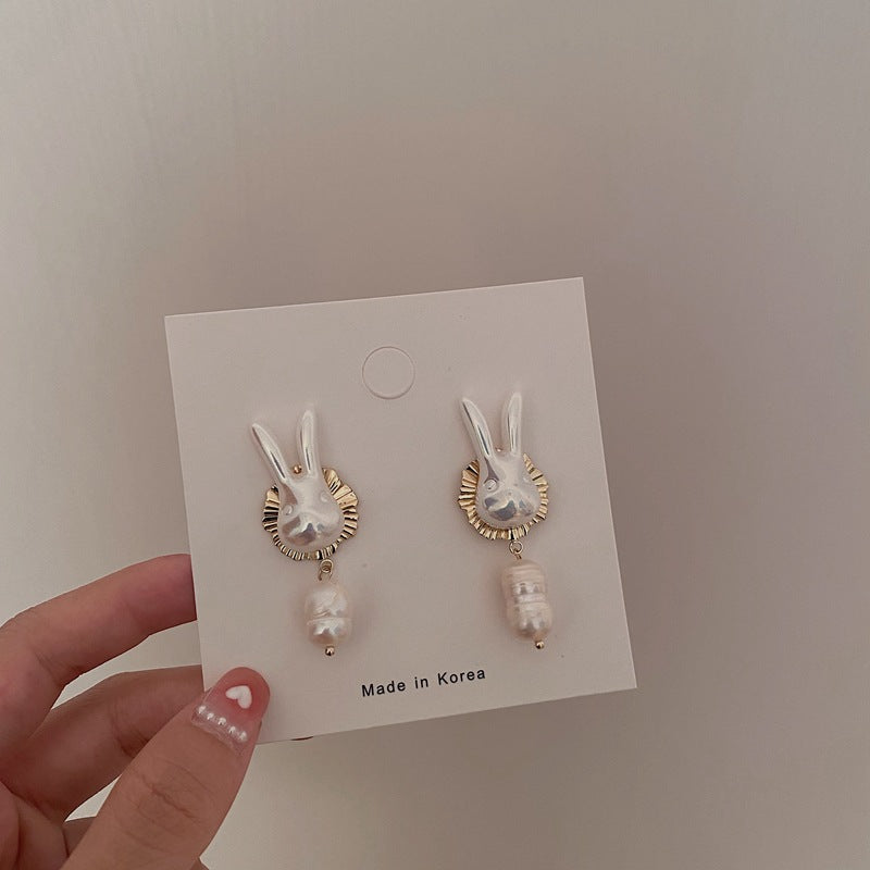 925 Silver Needle Cute Pearl Bunny Baroque Pearl Image