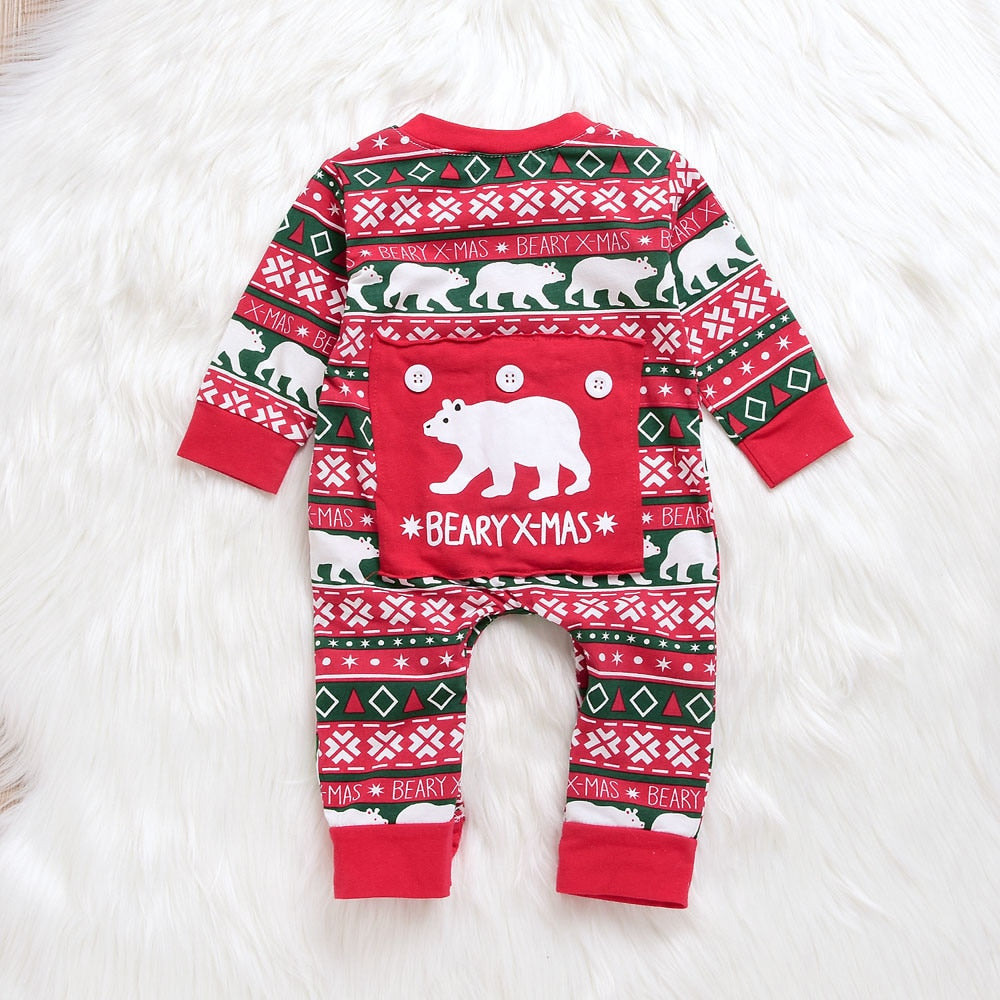 Infant Baby Boys Girls Christmas Santa XMAS Letter Plaid Romper Jumpsuit Outfits baby clothes winter clothe Image