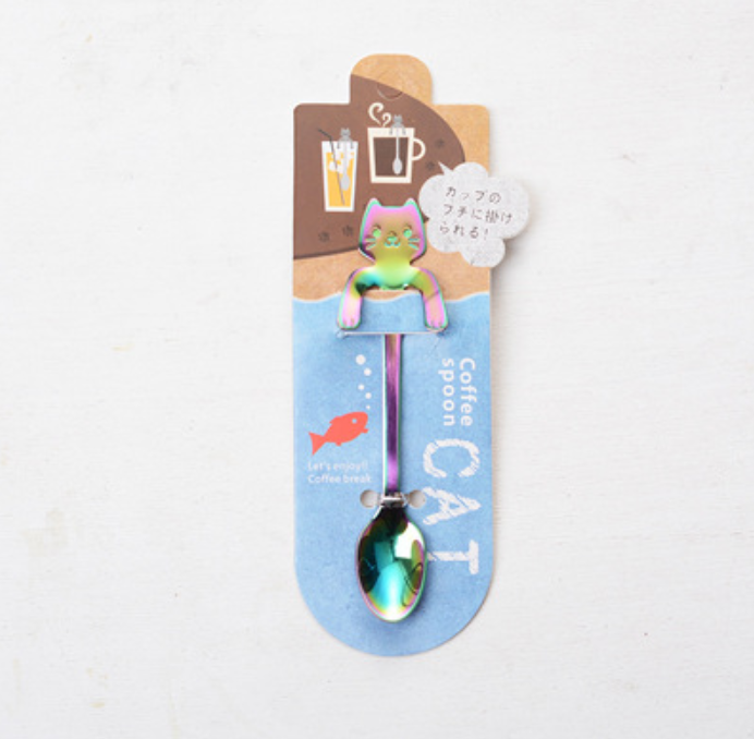 Cross-border 304 Stainless Steel Spoon Cartoon Cat Handle Hanging Coffee Spoon Image