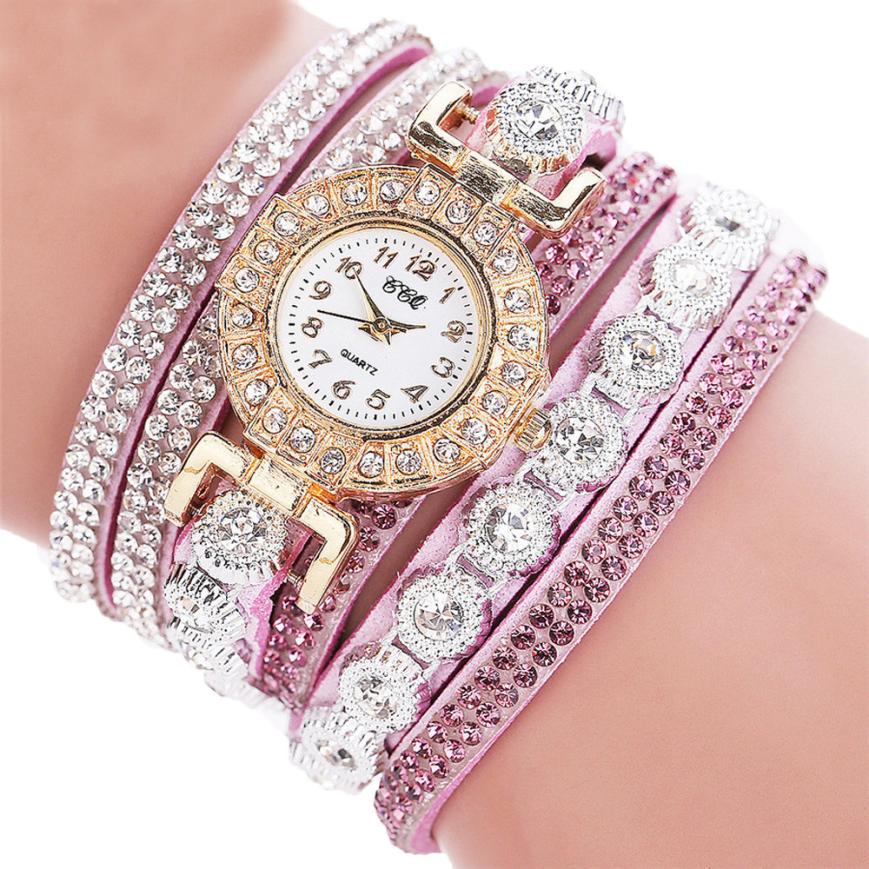 Relogio masculino Women Quartz Women PU Leather Rhinestone Watch Bracelet Watches Image