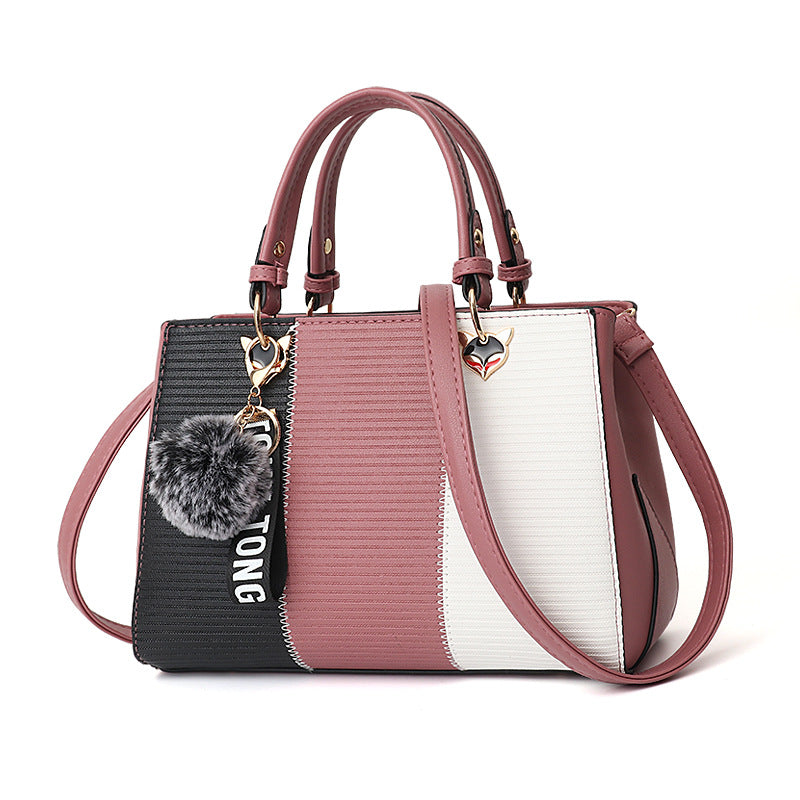 Women Hairball Ornaments Totes Patchwork Handbag Party Purse Ladies Messenger Crossbody Shoulder Bags Women Handbags Image