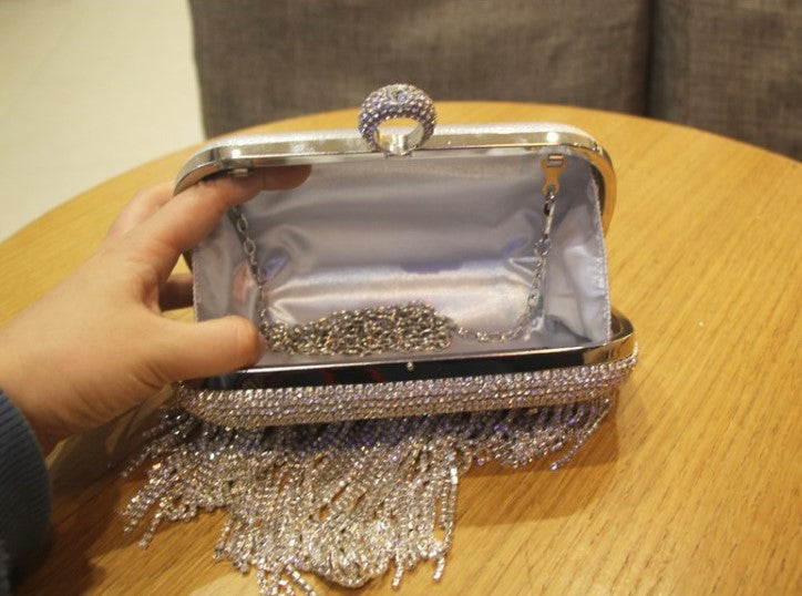 2021 new shiny diamond ladies fringed hand bag bag bag bag night party party bride Xiekua package Image