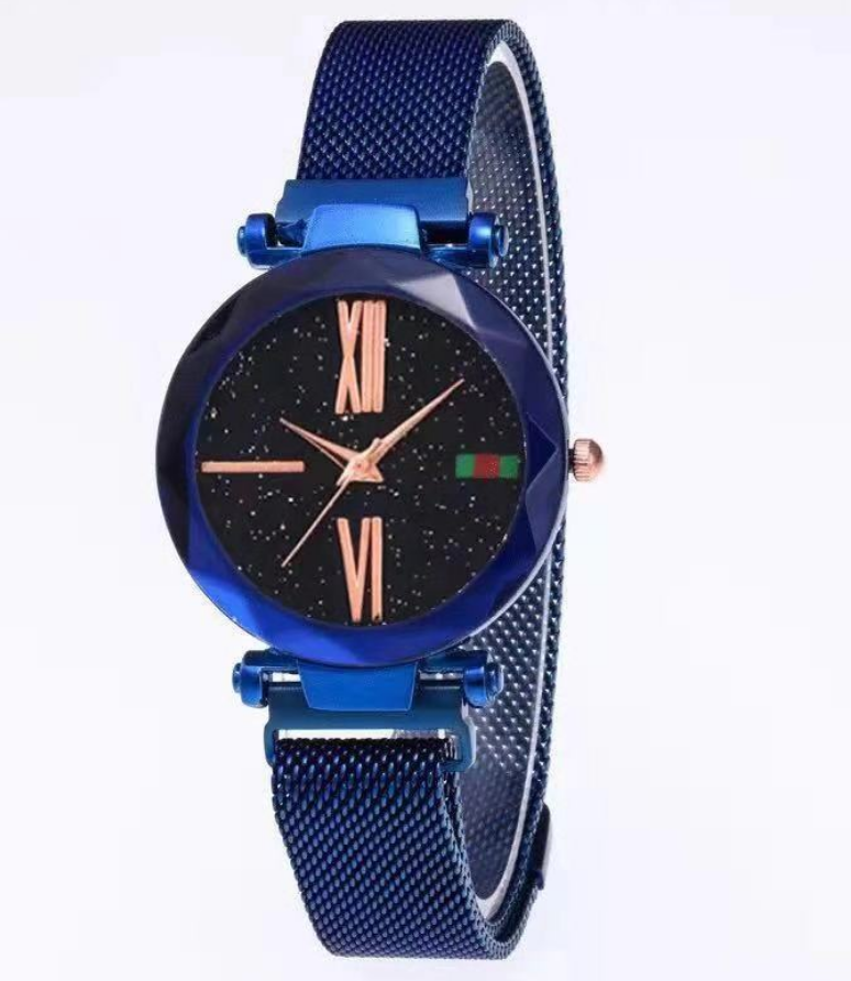 Luxury Women Watches Mesh Ladies Clock Magnet Buckle Starry Diamond Geometric Surface Quartz Wristwatch Image