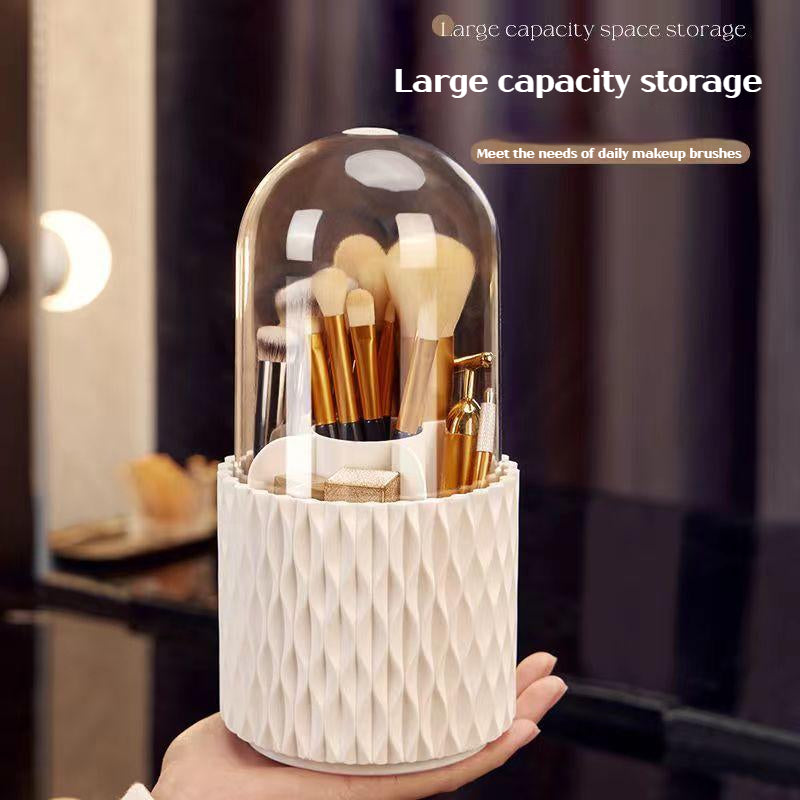 360 Rotating Large Capacity Transparent Makeup Brush Storage Pen Holder Acrylic Dust With Lid Desktop Cosmetic Storage Box Image