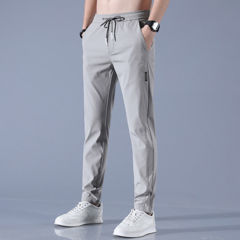 Summer Ice Silk Pants Men's Thin Business Casual Pants Stretch Breathable Straight-leg Tracksuit Pants Image