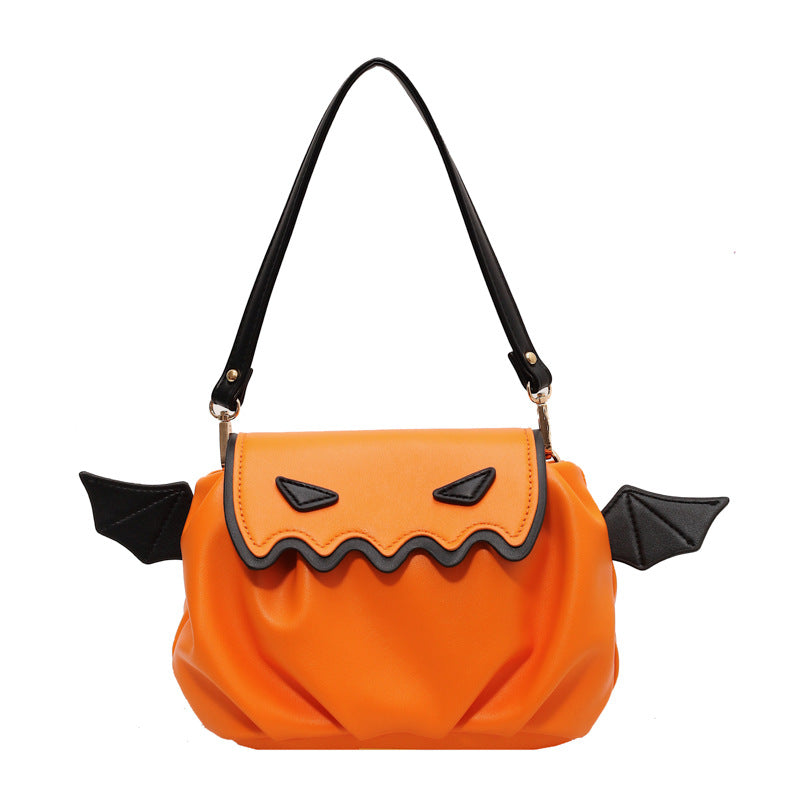 Funny Crossbody Bag Halloween Pumpkin Cartoon Shoulder Bags With Small Wings Personalized Creative Female Handbag Image