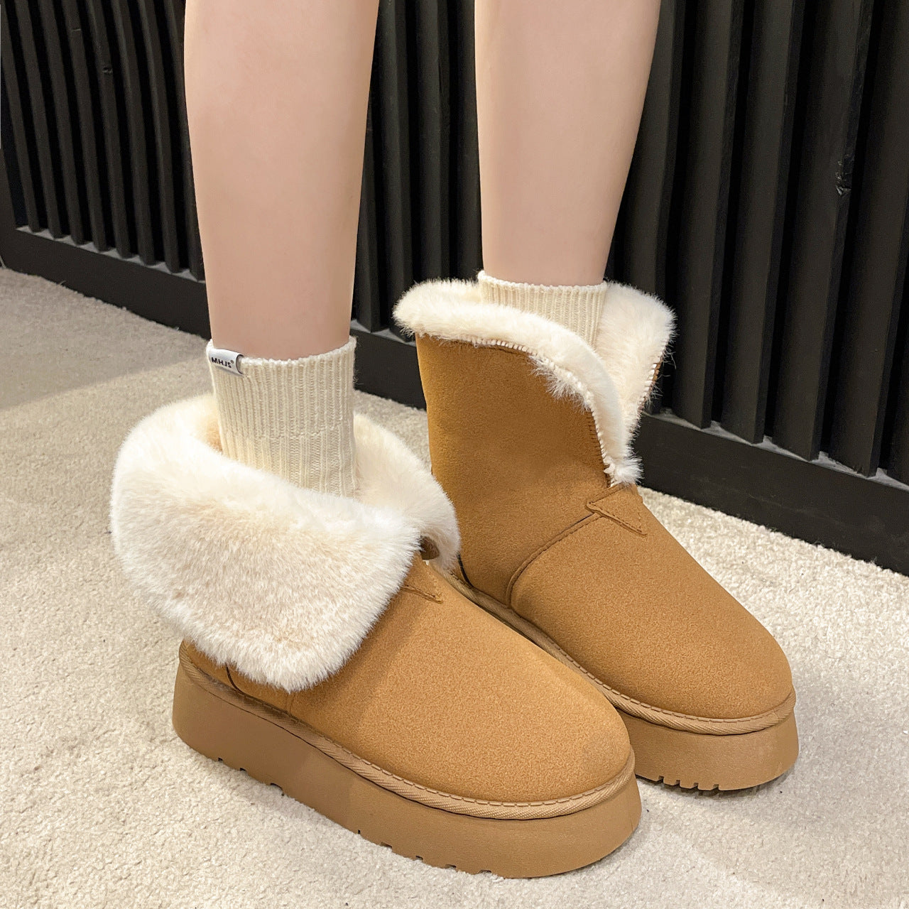 Winter Warm Snow Boots New Fashion Foldable Fleece Cotton Shoes For Women Plus Velvet And Thickened Plush Ankle Boots