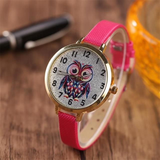 Owl student cartoon watch female model thin belt watch Image