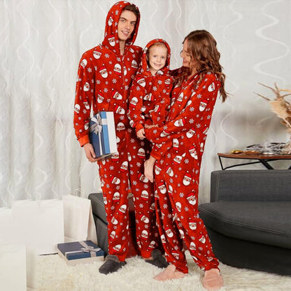 Christmas Family Matching Onesis Sleepwear Jumpsuit Santa Claus Long Sleeve Hooded Homewear Xmas Romper Nightwear For Kid Adults