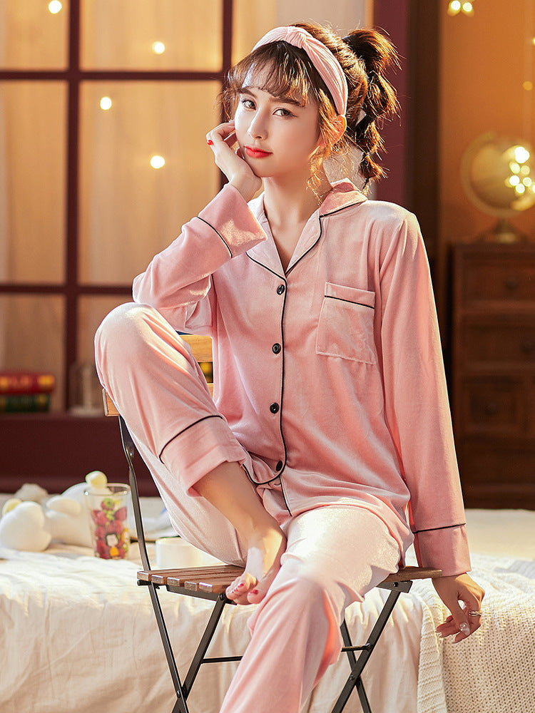 Couple Gold Velvet Long Sleeve Pajamas Image