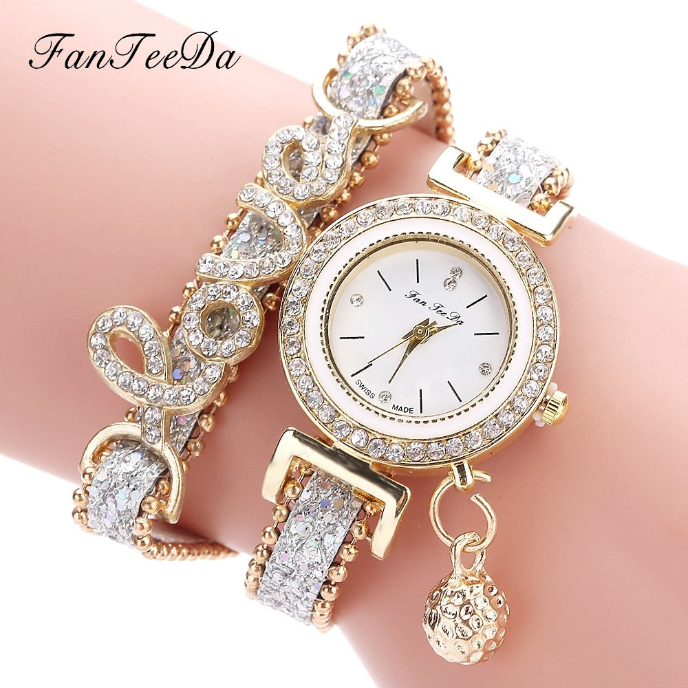 FanTeeDa Brand Women Bracelet Watches Ladies Watch Rhinestones Clock Womens Fashion Dress Wristwatch Relogio Feminino Gift