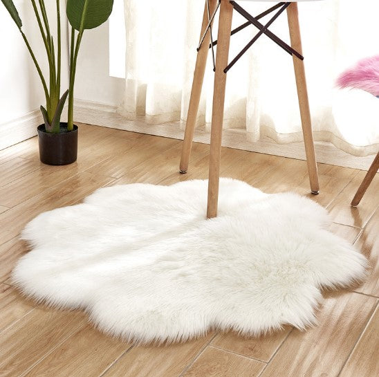 Artificial Woolen Carpet Rug Floral Shape Sheepskin Hairy Carpet Faux Mat Seat Pad Fur Warm Tapetes Floor Mat Soft Area Rug Image