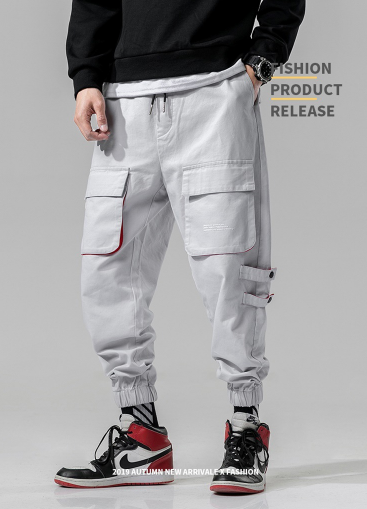 Elastic Waist Punk Pants Cargo Jogger Pants Image