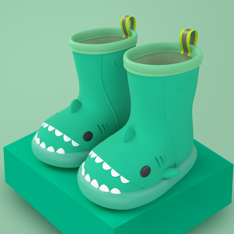 Children Boys Girls Cute Cartoon Waterproof Shoes Safety Rubber Shark Slippers Kids Rain Boots Image