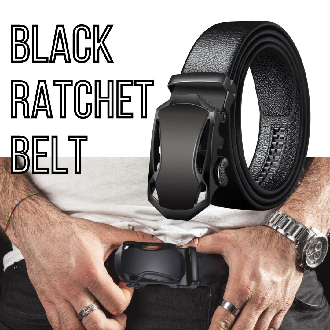 Microfiber Leather Ratchet Belt Adjustable Automatic Buckle Black Belts For Men Image