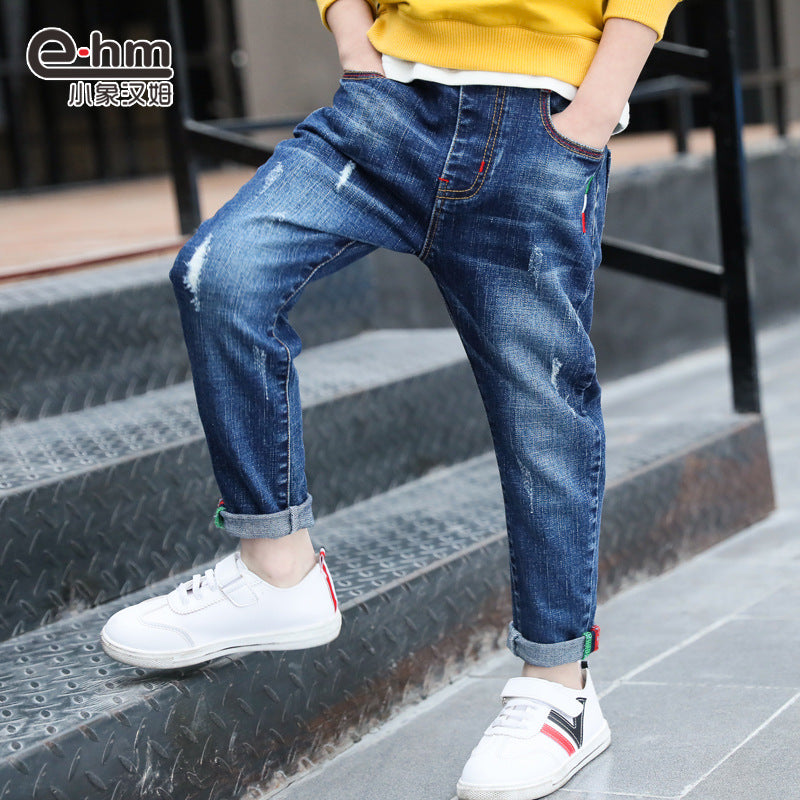 Boys' denim trousers, new style, big children's trousers, spring and autumn children's trousers Image