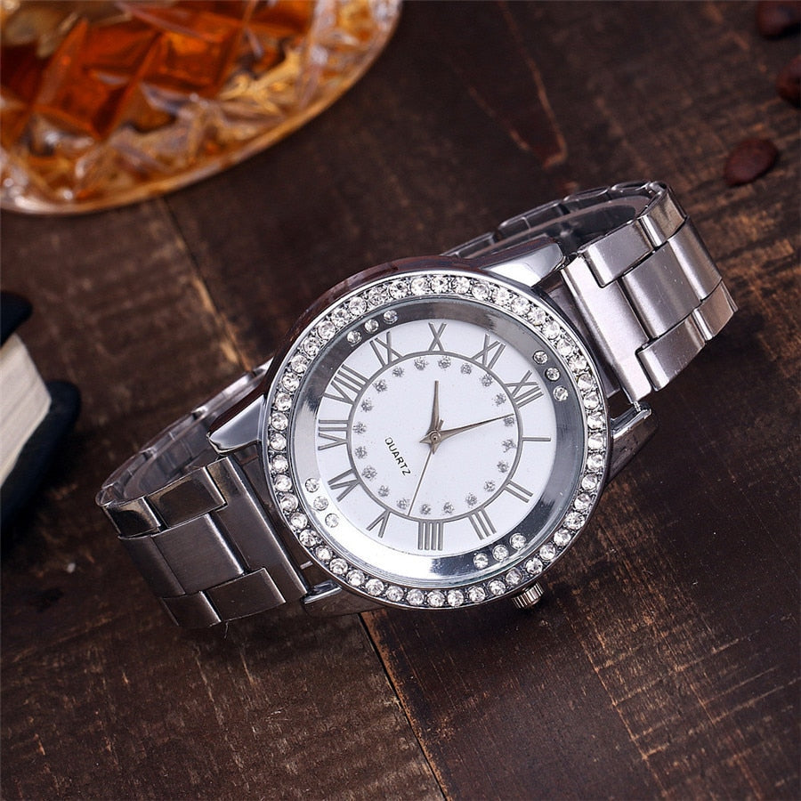 Vansvar Brand Rose Gold Watch Luxury Women Dress Rhinestone Quartz Watch Casual Women Stainless Steel Wristwatches Female Clock Image