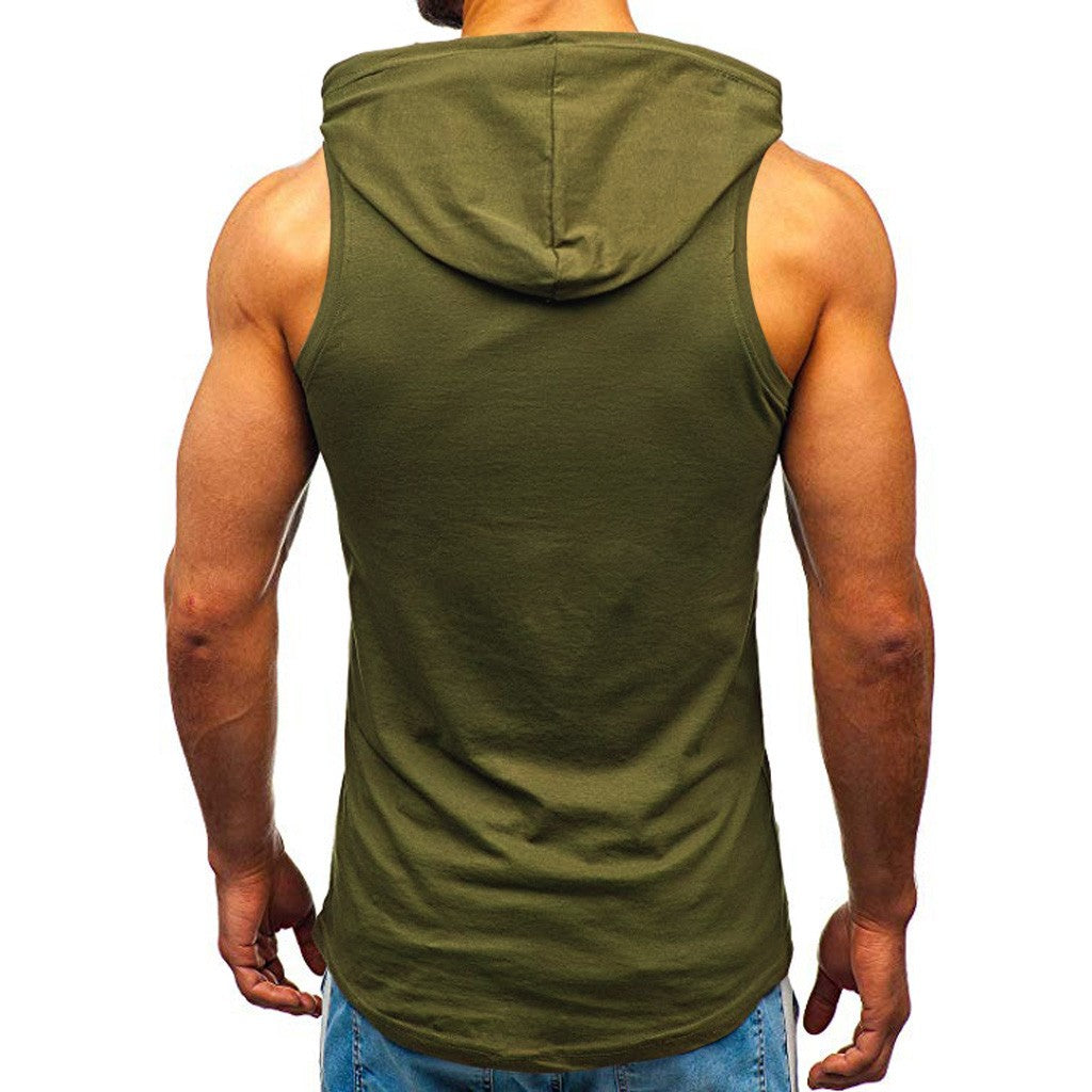 Men's Sleeveless Vest Letter Printed Hoodie Sports Tops Image