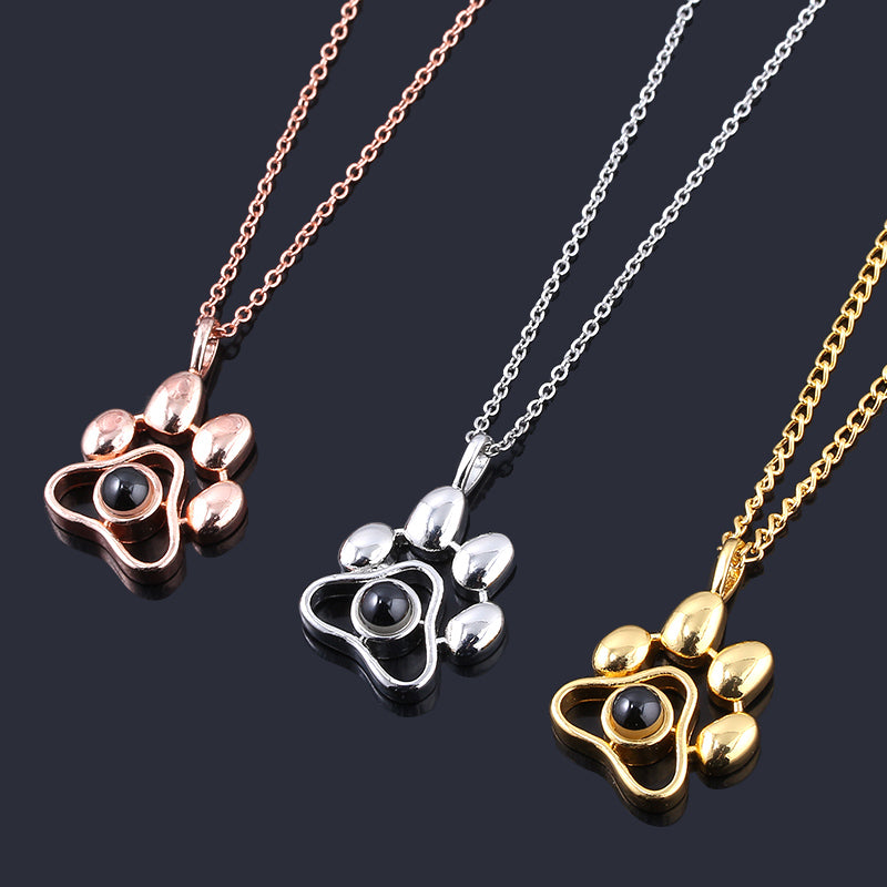 Cute Animal Dog Paw Personalized Custom Projection Necklace Image
