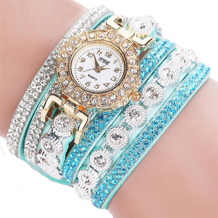 Relogio masculino Women Quartz Women PU Leather Rhinestone Watch Bracelet Watches Image