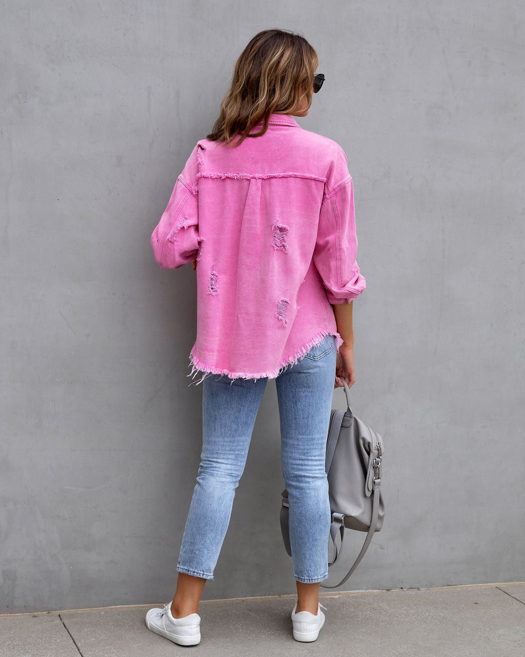 Fashion Ripped Shirt Jacket Female Autumn And Spring Casual Tops Womens Clothing Image