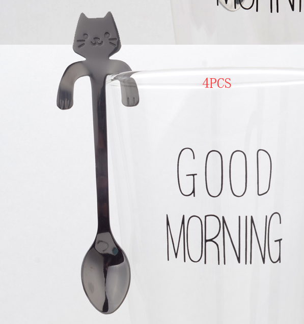 Cross-border 304 Stainless Steel Spoon Cartoon Cat Handle Hanging Coffee Spoon Image