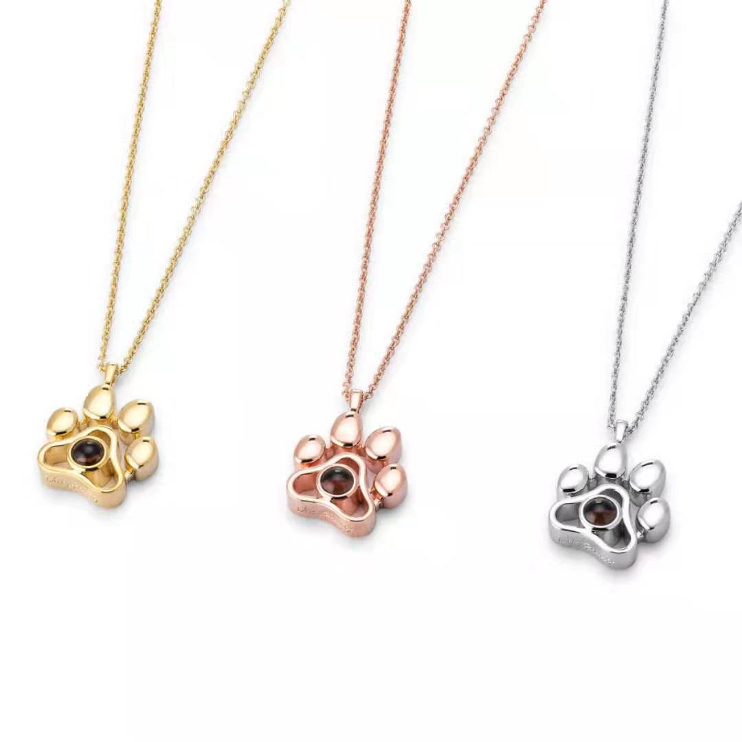 Cute Animal Dog Paw Personalized Custom Projection Necklace Image