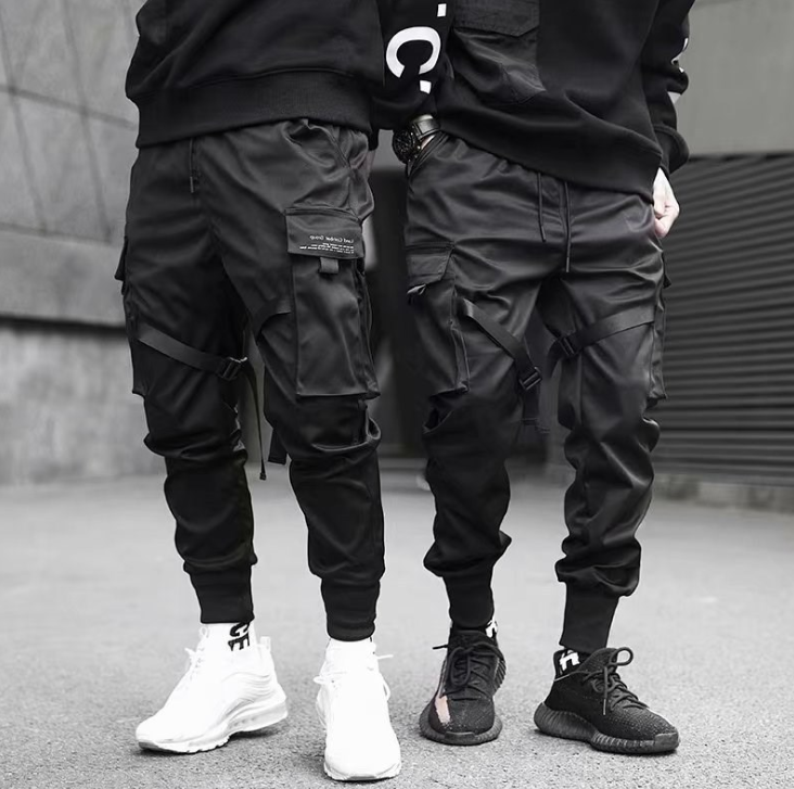 Ribbons Harem Joggers Men Cargo Pants Streetwear Hip Hop Casual Pockets Cotton Track Pants Image