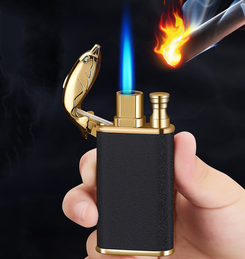 Creative Blue Flame Lighter Dolphin Dragon Tiger Double Fire Metal Winproof Lighter Inflatable Lighter Image