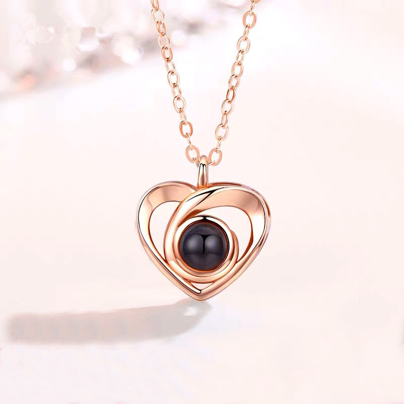 S925 Silver Romantic Photo Projection Necklace Heart Shaped Pendant Necklace Image