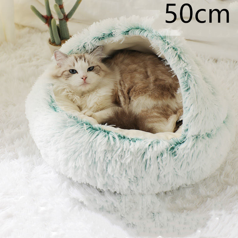 2 In 1 Dog And Cat Bed Pet Winter Bed Round Plush Warm Bed House Soft Long Plush Pets Bed Image