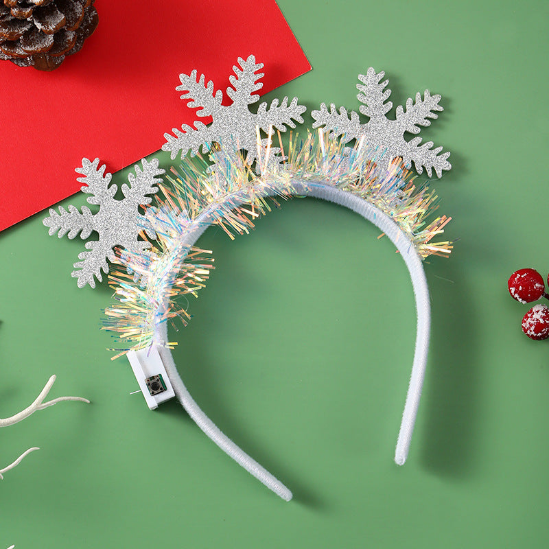 IPC Christmas Hair Band Glowing Headband Xmas Tree Snowflake Hair Band Deer Horn Light Flashing Headwear Merry Christmas Gift Image