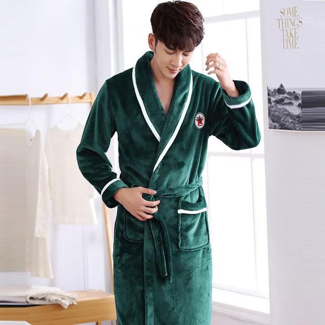 Winter Flannel Lovers Robe Gown Elegant Solid Casual Sleepwe Image