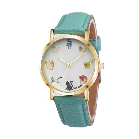 Cats Cute Watch Women PU Leather Round Dial Students Fashion Wristwatch Sleeping Cat Fox Animal Image